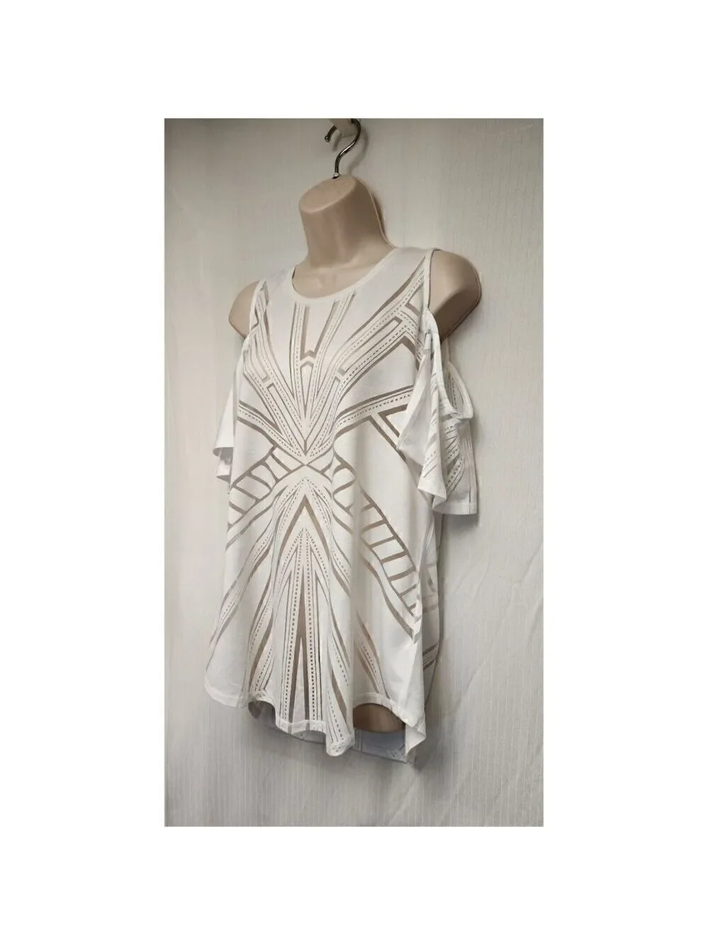 bar III Womens Sheer Burnout Knit Blouse White XL